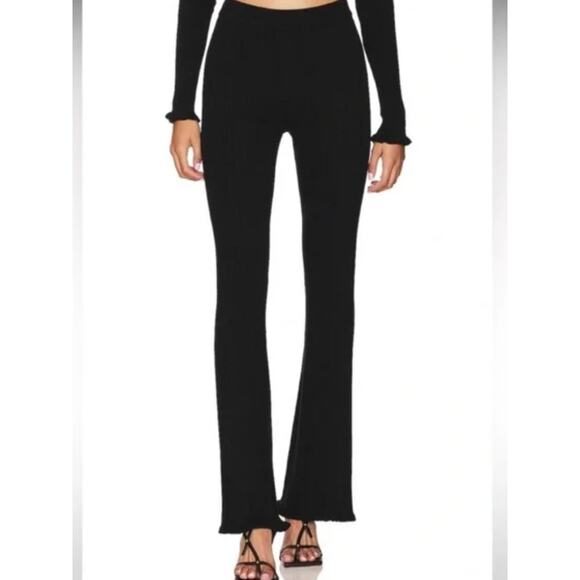 House of Harlow 1960 Black Ribbed Knit High Rise Flared Wide Leg Pant NWOT Med - Picture 1 of 8